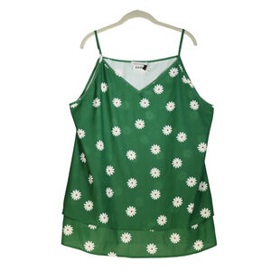 Mislook Blouse Womens Size 3XL Green White Daisy Print Tank Career Casual Boho